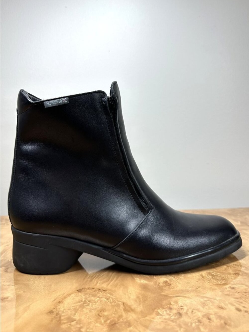 Mephisto Air Jet Black Leather Ankle Boots Womens 11 EU 42.5 Zip Comfort